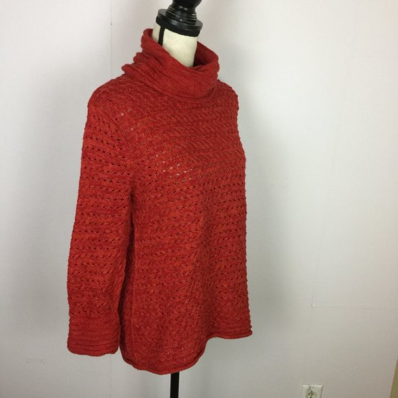 NOMADIC TRADERS Sweater Size S Womans Red Ramie Open Knit Turtleneck Pullover - Picture 2 of 15